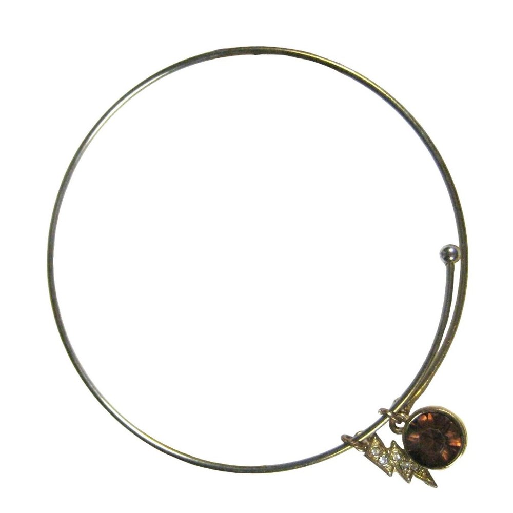 Lightning Bolt Charm Rhinestones Goldtone Bracelet Wire 8 inch Metal Jewelry